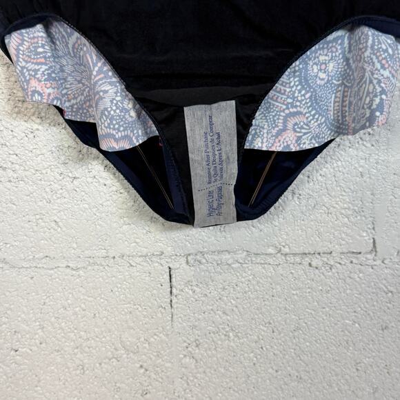 Swim Solutions Women's Printed Tiered One-Piece Swimsuit Navy Multi 8 MSRP $99 - Picture 9 of 13